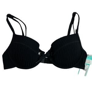 Seafolly Black Swimwear Push Up Rib Top Womens Size 12 NWT